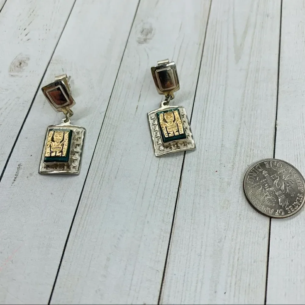 Sterling Silver and 10K Gold Tribal Earrings‎